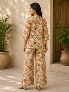Ensemble décontracté en coton imprimé pour femmes avec manches trois quarts, coupe ample, longueur cheville, style été Inde Pakistan - Product Image 4