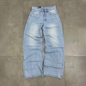 Jeans en denim noir uni pour homme, taille mi-haute, coupe droite, délavage clair, pour usage décontracté, personnalisable par le fournisseur - Product Image 3
