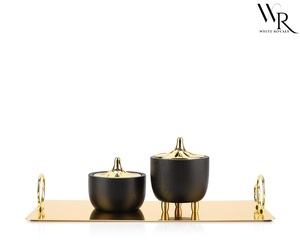Modern <b>Oud</b> <b>Bakhoor</b> and Incense Storage Bowl Set Elegant Wooden <b>Bakhoor</b> Holder with Gold Finish Serving Tray Wholesale Bulk Price - Product Image 2