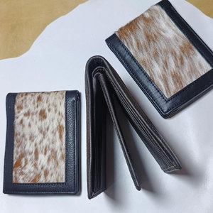 Portefeuille en cuir de vachette premium avec poils, fait main, en cuir véritable pour homme, portefeuille fin à double pli - Product Image 1