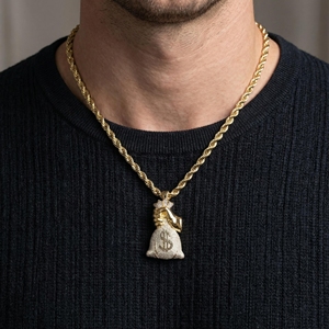 Collier pendentif ours plaqué or micro-pavé de zircons, chaîne à maillons, bijoux hip-hop pour hommes, or 14 carats certifié, 20,3g - Product Image 4
