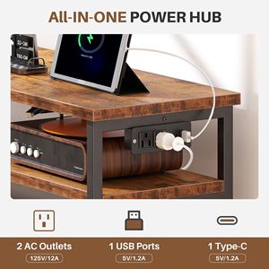 Commode en tissu à 6 tiroirs avec prises électriques et éclairage LED, meuble TV pour chambre, salon, couloir, couleur rouille - Product Image 5