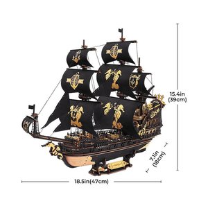 Black <b>Pirate</b> <b>Ship</b> <b>Model</b> With Gold Seahorse Sails Metal Craft Decor For Home Display - Product Image 4
