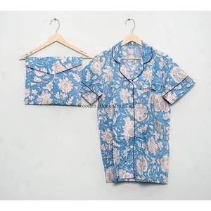 Ensemble de pyjama en coton pour femmes, respirant, séchage rapide, imprimé floral, manches courtes, vêtements de détente, chemise de nuit spéciale pour la maison, été - Product Image 4