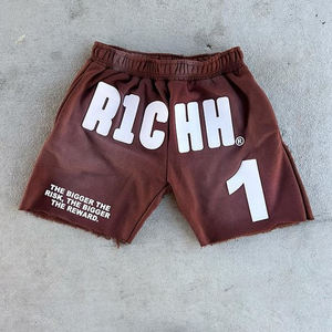 กางเกงขาสั้นลำลองผู้ชาย Richhh สีพื้น พิมพ์ลายยางนูน เอวผูกเชือก ผ้าถักระบายอากาศ ความยาวสั้น โลโก้ด้านหน้า - Product Image 4
