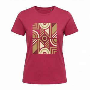 Camiseta Estampada Elegante para Mujer, Mezcla de Algodón, Corte Holgado, Costuras Resistentes, Cómoda para Uso Diario, Color Personalizado - Product Image 1