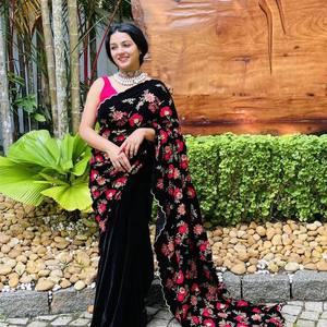 Hermoso vestido de noche sari con bordado de secuencia para fiestas - Product Image 5