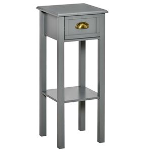 Tavolino alto 2 livelli grigio con ripiano inferiore del cassetto comodino con accento stretto per risparmiare spazio per camera da letto e soggiorno - Product Image 1