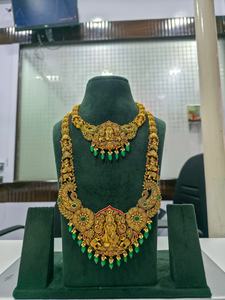 ชุดเครื่องประดับเจ้าสาวโบราณทองคำแท้ 22K แบบโบราณ ประกอบด้วยสร้อยคอยาวแบบราณีฮาร์ พร้อมจี้รูปพระลักษมี สำหรับงานแต่งงานแบบอินเดีย - Product Image 3