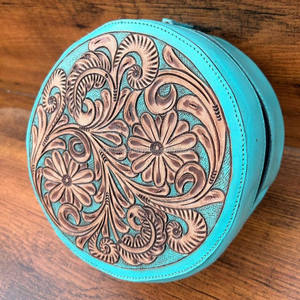 Caja de almacenamiento de cosméticos de maquillaje elegante de cuero con herramientas manuales, caja organizadora de baño de tocador de color turquesa, novedad - Product Image 2