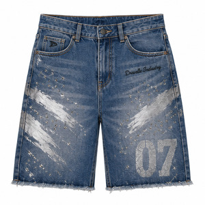 Pantalones Cortos Vaqueros Y2K de Pierna Ancha con Detalles de Pedrería y Efecto Pincel, Venta al por Mayor con MOQ Bajo - Product Image 2