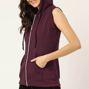 OEM ODM Women Sleeveless Full <b>Zipper</b> Hoodies High Quality Breathable Comfortable Fit Casual Style Gym Fitness Activewear Hoodie - Product Image 3