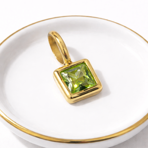Peridot Quartz <b>Square</b> Pendant Gold Bezel <b>Set</b> Minimalist Gemstone Necklace Handmade Jewelry Gift for Women - Product Image 1