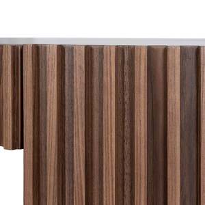 Mesa de Centro Moderna con Base de Madera Acanalada y Pedestal Hecho de Madera de Teca Sólida, Acabado Marrón Oscuro de Alta Calidad para Uso en Interiores - Product Image 5