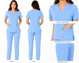 Women's Light Blue Short Sleeve <b>Scrub</b> Top And Pants Set O-Neck Regular Fit Solid Color <b>Work</b> Uniform Casual Wear All Seasons - Product Image 2