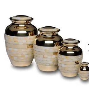 Gold Mother of Pearl Cremation Urn Metal <b>Ashes</b> Memorial <b>Keepsake</b> Decorative Funeral Gift with 200 Cubic Inch Capacity <b>for</b> Adults - Product Image 1