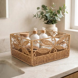 Wholesale High Quality Handcrafted Natural <b>Seagrass</b> Leaf Pattern Rectangular <b>Storage</b> <b>Basket</b> Suitable For Bathroom Decor - Product Image 4