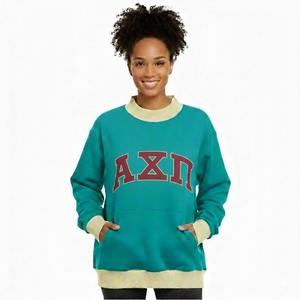 High Quality Women's Two Tone Sequined Front Customizable Oversized Fleece Pullover Mock Neck Sweatshirt <b>Drop</b> Shoulder-Wholesale - Product Image 1