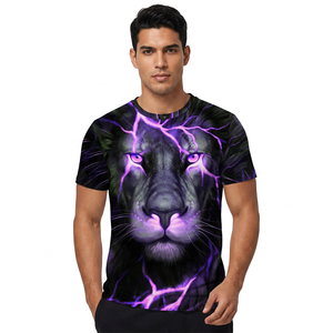 Lion 3D Printed Short Sleeve T-Shirt Men's Casual O-Neck <b>Animal</b> <b>Pattern</b> Regular Fit Polyester Woven Shirt - Product Image 2