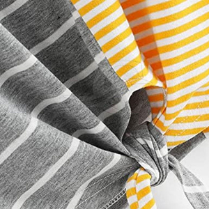 <b>Women's</b> Striped Cropped T-Shirt Gray <b>Yellow</b> Tie Front Loose Fit Casual Spring Summer O-Neck Short Sleeve Knitted Cotton <b>Top</b> - Product Image 4