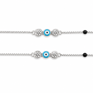 Tobillera de Plata de Ley 925 con Ojo Azul, Cuentas Negras y Circonitas Cúbicas, Joyería Minimalista de Alto Brillo para Mujer, Uso Diario - Product Image 3
