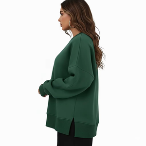 Custom Green Side Slit Jumper Basic Drop Shoulder <b>Top</b> Minimalist Heavy 250 GSM Cotton Private label Solid Color Women's Hoodies - Product Image 4