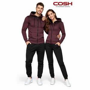 ชุดวอร์มเบอร์กันดีคุณภาพสูงแบบซิปเต็มตัว ชุดคู่รักลายจุด เสื้อฮู้ดดี้และกางเกงจ็อกเกอร์ - ชุดลำลองสองชิ้นสำหรับเล่นกีฬา - Product Image 1