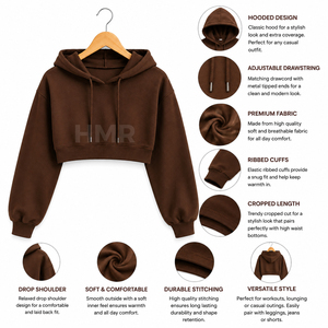 เสื้อฮู้ดครอปท็อป HMR Sorority Sisterhood สำหรับผู้หญิง ผ้าฝ้ายฟลีซ แขนยาว สไตล์สตรีทแวร์ เสื้อฮู้ดครอปแบบสวมหัว - Product Image 6