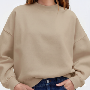 Sudadera Casual de Algodón y Felpa para Mujer, Cuello Alto, Manga Larga, Estilo Holgado, Ropa de Calle de Invierno, Transpirable, con Logotipo Personalizado - Product Image 4