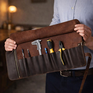 Durable Full Grain Leather <b>Tool</b> <b>Roll</b> Folding Storage Bag For Construction Maintenance Repair <b>Tools</b> Bulk Manufacturer in low rate - Product Image 6