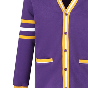 Custom Alcorn Purple Fleece <b>Cardigan</b> V-Neck with Custom Logo with Private Label with Wholesale Supply with OEM Custom Production - Product Image 4