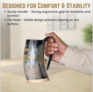 แก้วน้ำทรงเขาสัตว์สไตล์ไวกิ้งพร้อมหูจับตามหลักสรีรศาสตร์ ฐานแบนมั่นคง ลายหินอ่อน - Product Image 3