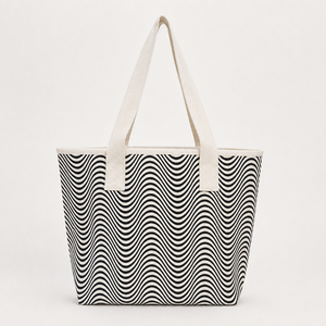 Sac fourre-tout de plage en toile de coton laminée à rayures ondulées personnalisé 8oz 29x43x12 cm Vente en gros OEM ODM Fabricant Exportateur Marque Privée - Product Image 5