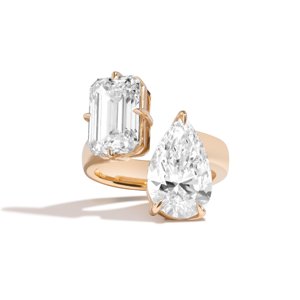 Anillo de compromiso Toi Et Moi con diamantes cultivados en laboratorio, corte esmeralda, 3.5 quilates en total, oro macizo de 14K/18K, doble piedra, moderno, para novias. - Product Image 1