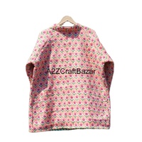 Abrigo Informal de Manga Larga con Estampado de Bloques Indio Vintage, Ropa de Mujer, Transpirable, Cuello en V, Chaquetas Acolchadas Tejidas a Rayas
