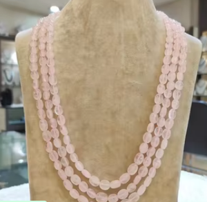 Meilleure qualité Trendy Real Rose Quarts Élégant 3 rangées Classique Collier Ensemble pour femmes et filles Mariages Fiançailles Porter - Product Image 2