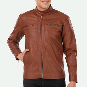 Nouvelle veste en cuir pour homme, coupe ajustée, personnalisable, style urbain, respirante, col montant, logo frontal, mode motard - Product Image 6