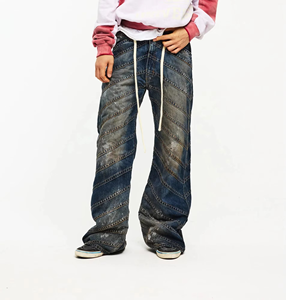 Jeans Negros Góticos para Hombre, Decorados con Cruz de Pedrería, Corte Recto, Cintura Media, Adornados con Cristales, Estilo Otoñal - Product Image 3