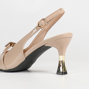 Women's Nude Patent Leather Pointed <b>Toe</b> Slingback Stiletto Heels with Rhinestone Summer Plus Size - Product Image 6