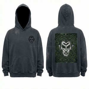 เสื้อฮู้ดซิปเต็มตัวลายกราฟิกสำหรับผู้ชาย สีชาร์โคล ล้างสีแบบแอซิด สตรีทแวร์ คุณภาพสูง พิมพ์ลายสีเต็มตัว ขายตรงจากโรงงาน - Product Image 2