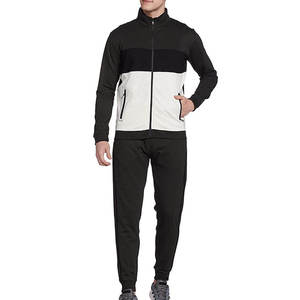 Ensemble de survêtement pour homme avec blocs de couleur, sweat-shirt à col montant entièrement zippé avec poches latérales, en polyester respirant, pour l'automne, décontracté - Product Image 1