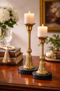 Portavelas Cónicos de Latón Dorado Modernos y Elegantes, Minimalistas, Hechos a Mano, Duraderos, para Salas de Estar Contemporáneas, Juego de 2 - Product Image 5