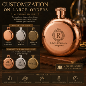 Flacon rond en cuivre de qualité supérieure, gourde en cuivre poli pour hommes, flacon à liqueur en métal fait main, cadeaux personnalisés et vente en gros - Product Image 5