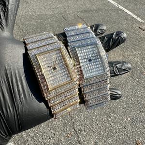 Reloj de Lujo Rectangular Estilo Hip Hop con Diamantes Baguette, Acero Inoxidable, Estilo Rapper, Movimiento ETA - Product Image 1