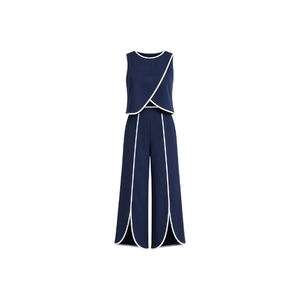 Conjunto de Dos Piezas para Mujer, Estampado Geométrico, Sin Mangas, con Pantalones Anchos, Elegante, Holgado, para Primavera/Verano - Product Image 2
