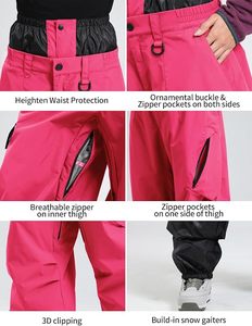 Pantalon de ski unisexe rose imperméable avec poches zippées et coupe large pour adultes - Product Image 6