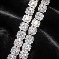 Collier tennis serti de pierres taille coussin, Chaîne à maillons carrés style halo pour homme, Bijoux bling dorés et argentés, Cadeau pour rappeur