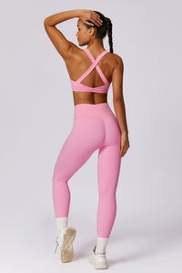 Sujetador Deportivo Rosa para Mujer, Estilo Racerback, Sin Varillas, Sin Costuras, Transpirable, de Spandex y Poliéster, para Todas las Temporadas - Product Image 3