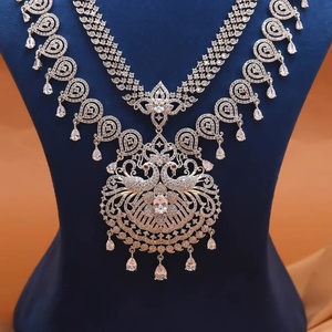 <b>Necklace</b> Set 2 Layer Bridal Jewelry 18K White Gold Plated Brass Vintage <b>Statement</b> <b>Necklace</b> South Indian Wedding & Party Earrings - Product Image 3
