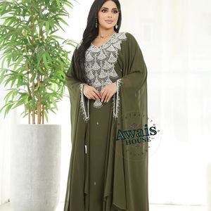 Venta al por mayor AWAIS HOUSE - Conjunto de lujo de 2 piezas para mujer musulmana, modesto, sencillo, de gasa lisa con cuentas, túnica de largo completo, corte A, para fiesta o boda - Product Image 1